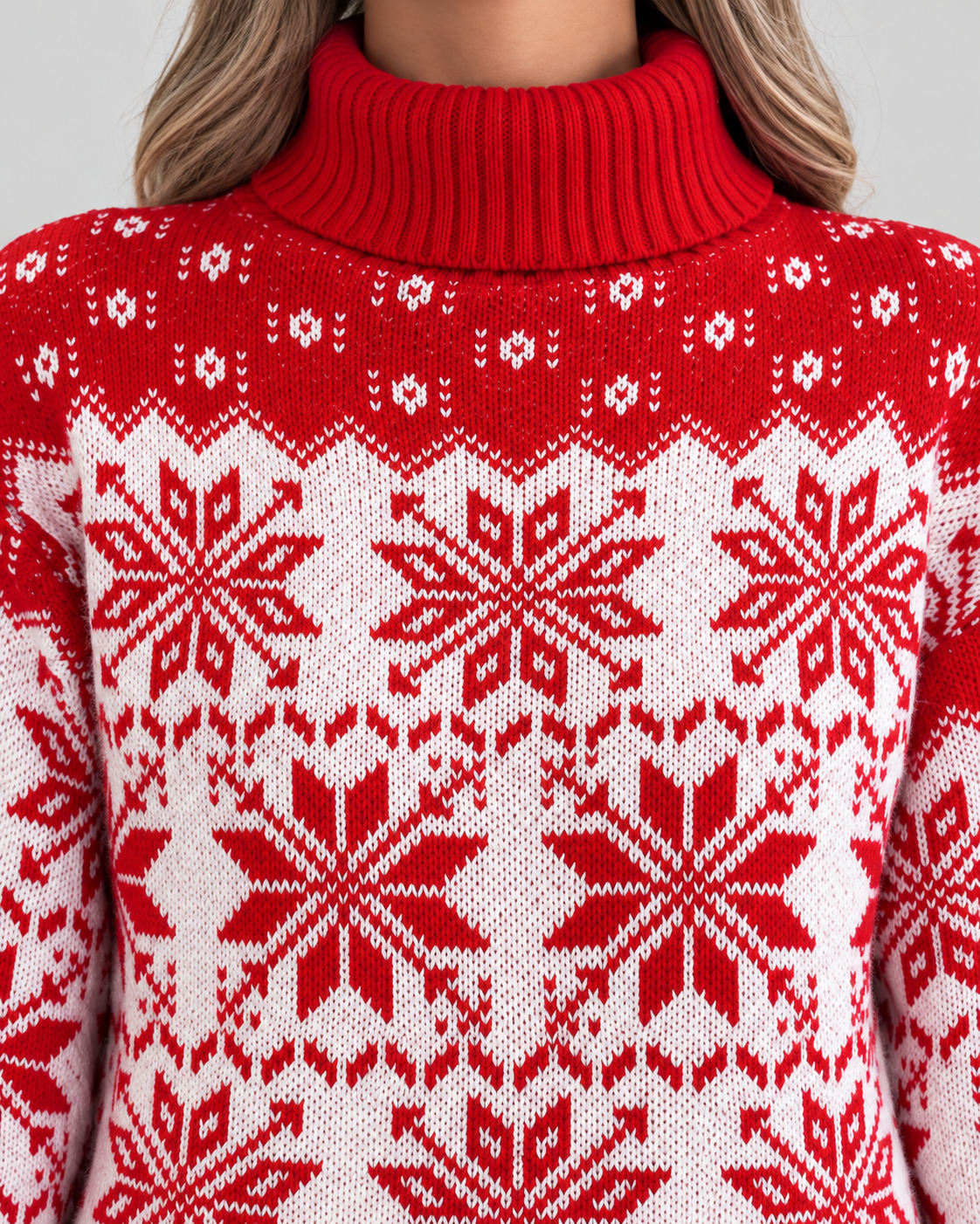 Women's All-Over Snowflake Christmas Turtleneck – Fair Isle Holiday Sweater