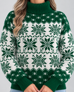 Women's All-Over Snowflake Christmas Turtleneck – Fair Isle Holiday Sweater