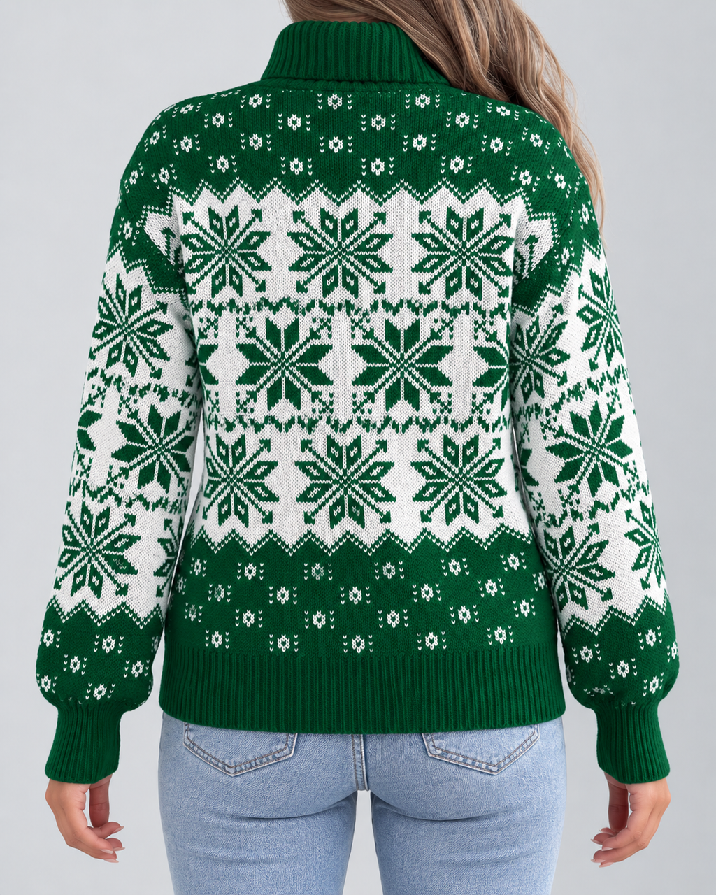 Women's All-Over Snowflake Christmas Turtleneck – Fair Isle Holiday Sweater