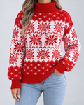 Women's All-Over Snowflake Christmas Turtleneck – Fair Isle Holiday Sweater