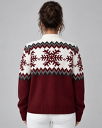 Women's Fair Isle Snowflake Quarter-Zip Sweater – Funnel Collar Nordic Knit Pullover