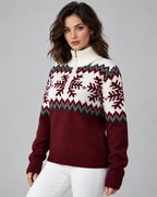 Women's Fair Isle Snowflake Quarter-Zip Sweater – Funnel Collar Nordic Knit Pullover