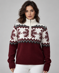 Women's Fair Isle Snowflake Quarter-Zip Sweater – Funnel Collar Nordic Knit Pullover
