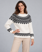 Women's Fair Isle Geometric Crew Neck Sweater – Black and Gray Diamond Knit