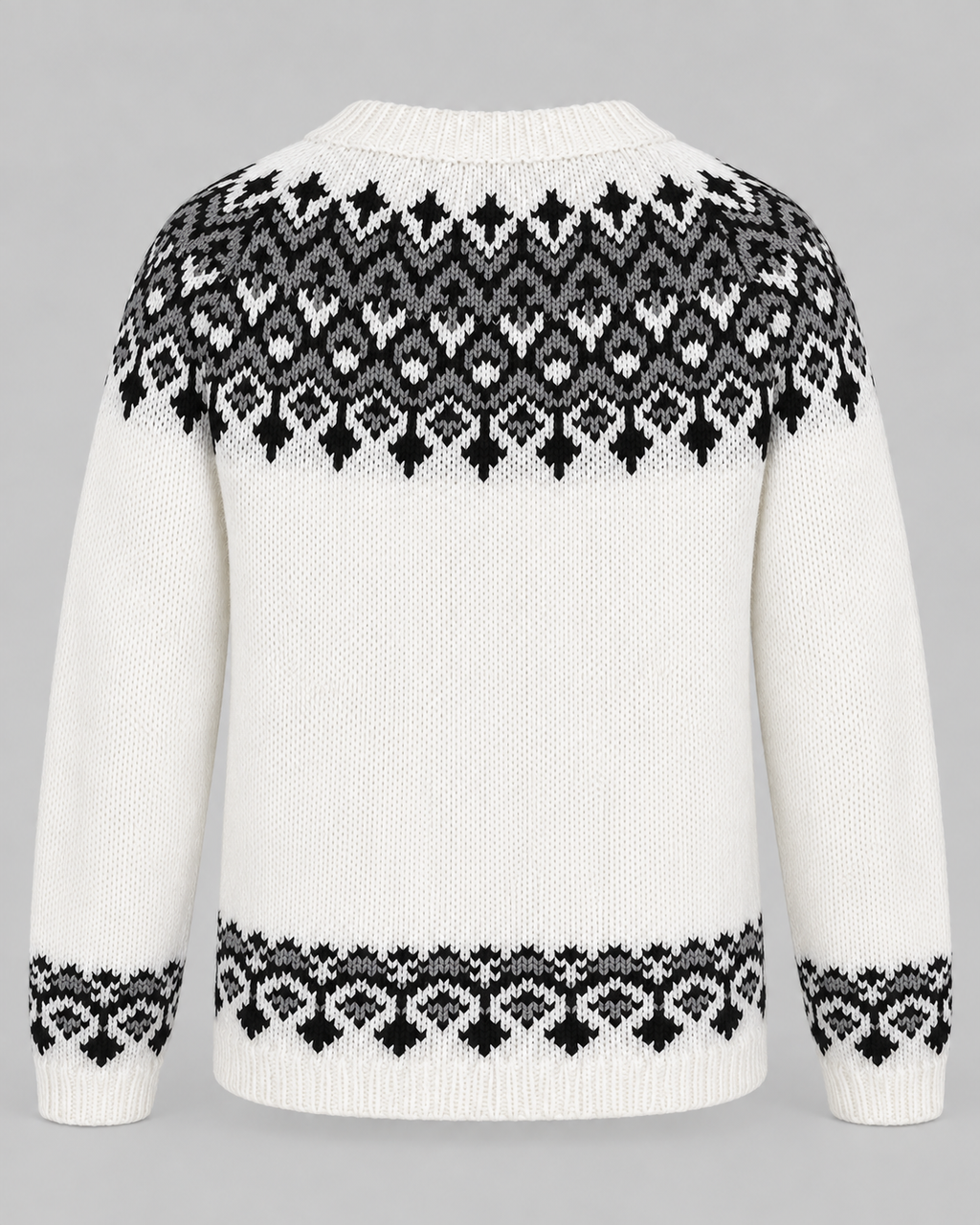 Women's Fair Isle Geometric Crew Neck Sweater – Black and Gray Diamond Knit