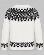 Women's Fair Isle Geometric Crew Neck Sweater – Black and Gray Diamond Knit