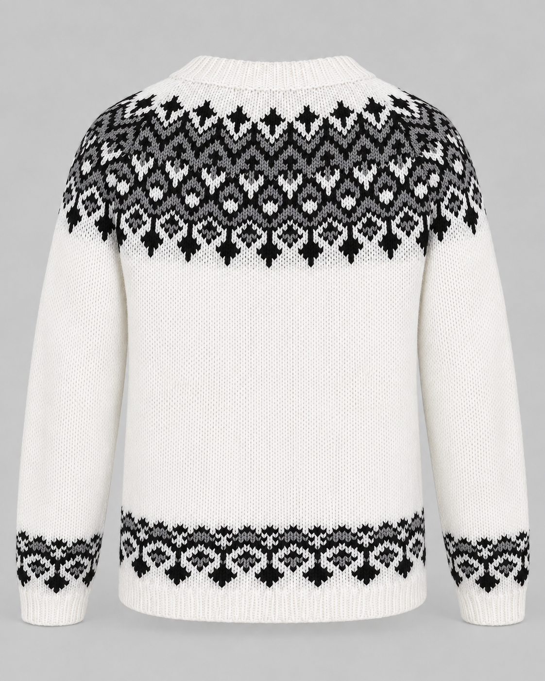 Women's Fair Isle Geometric Crew Neck Sweater – Black and Gray Diamond Knit