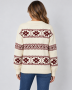 Women's Fair Isle Snowflake Sweater – Relaxed Crew Neck Nordic Knit in Ivory