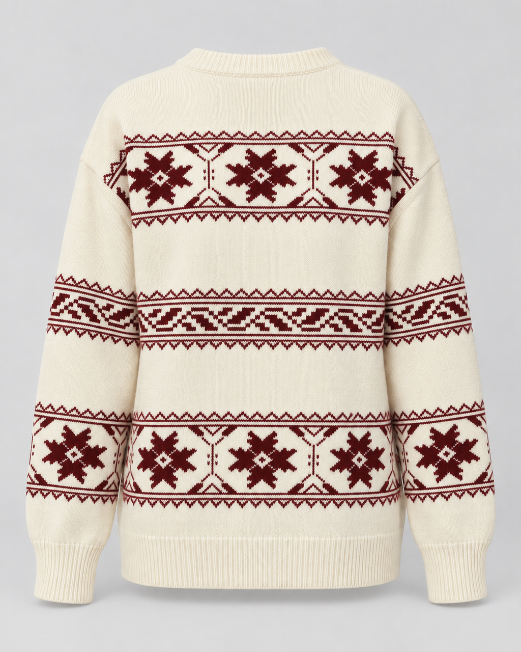 Women's Fair Isle Snowflake Sweater – Relaxed Crew Neck Nordic Knit in Ivory