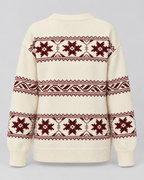Women's Fair Isle Snowflake Sweater – Relaxed Crew Neck Nordic Knit in Ivory