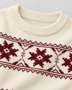 Women's Fair Isle Snowflake Sweater – Relaxed Crew Neck Nordic Knit in Ivory