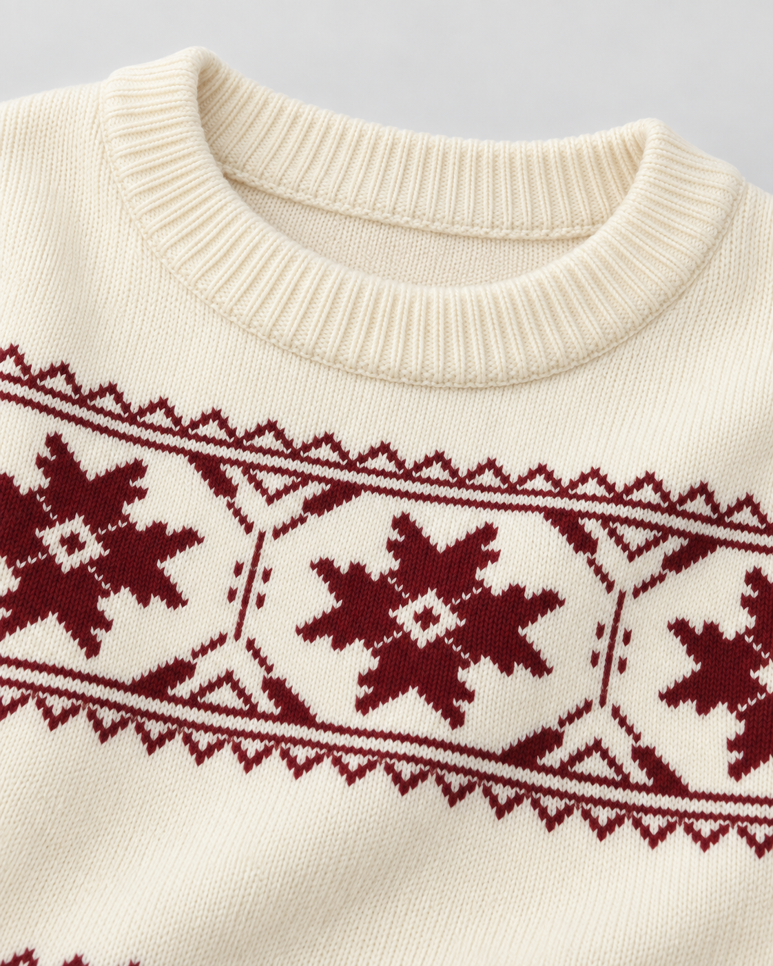 Women's Fair Isle Snowflake Sweater – Relaxed Crew Neck Nordic Knit in Ivory