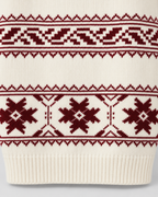 Women's Fair Isle Snowflake Sweater – Relaxed Crew Neck Nordic Knit in Ivory