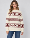 Women's Fair Isle Snowflake Sweater – Relaxed Crew Neck Nordic Knit in Ivory