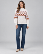 Women's Fair Isle High Neck Sweater – Nordic Geometric Pattern Knit Pullover