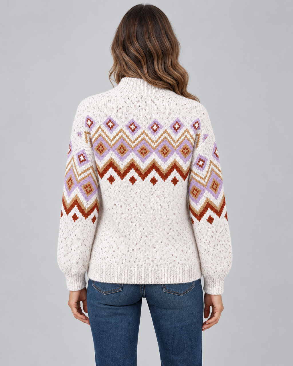 Women's Fair Isle High Neck Sweater – Nordic Geometric Pattern Knit Pullover