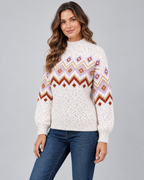 Women's Fair Isle High Neck Sweater – Nordic Geometric Pattern Knit Pullover