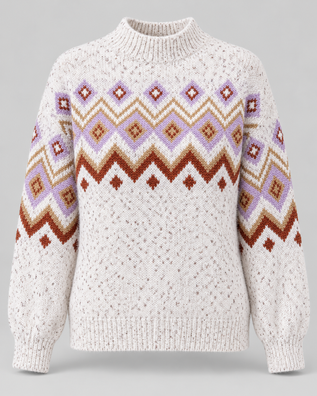 Women's Fair Isle High Neck Sweater – Nordic Geometric Pattern Knit Pullover
