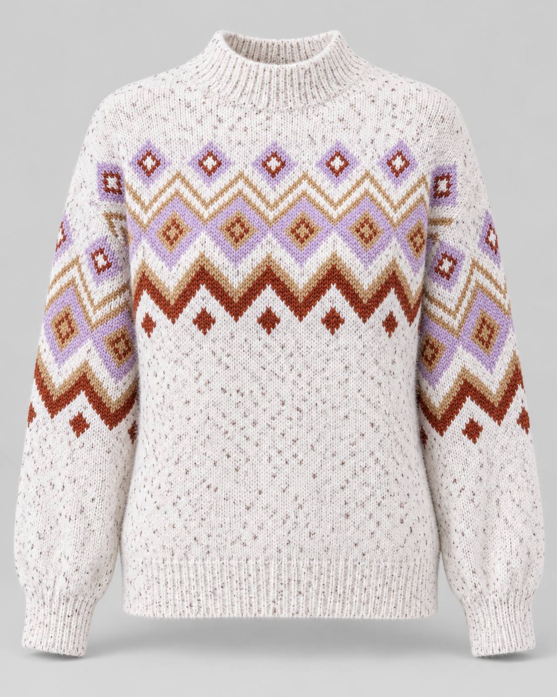 Women's Fair Isle High Neck Sweater – Nordic Geometric Pattern Knit Pullover