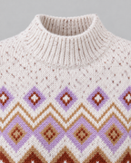 Women's Fair Isle High Neck Sweater – Nordic Geometric Pattern Knit Pullover