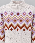 Women's Fair Isle High Neck Sweater – Nordic Geometric Pattern Knit Pullover