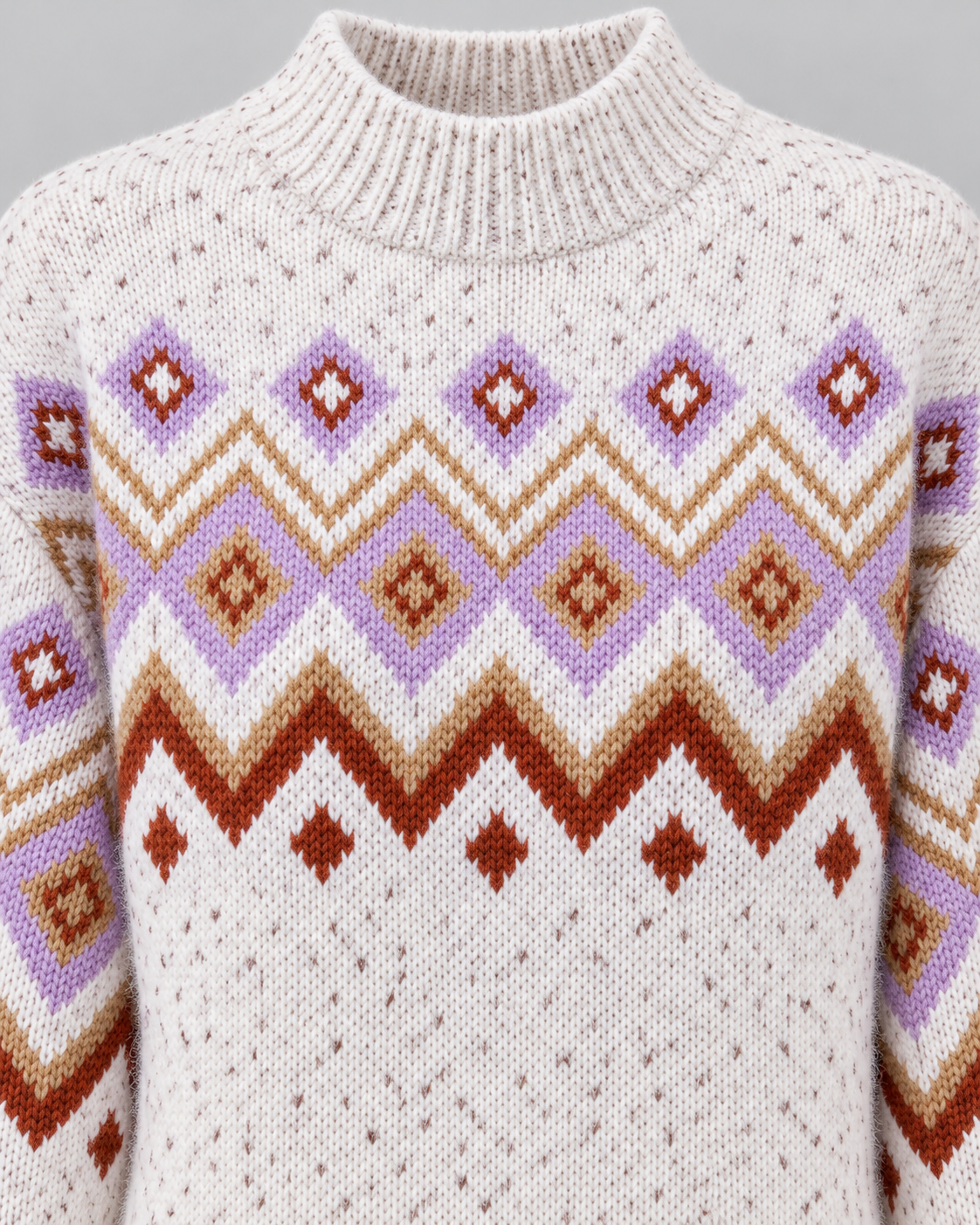 Women's Fair Isle High Neck Sweater – Nordic Geometric Pattern Knit Pullover