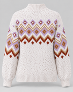 Women's Fair Isle High Neck Sweater – Nordic Geometric Pattern Knit Pullover