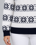 Women's Fair Isle Snowflake Turtleneck Sweater – Contrast Collar Nordic Knit