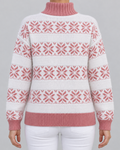 Women's Fair Isle Snowflake Turtleneck Sweater – Contrast Collar Nordic Knit