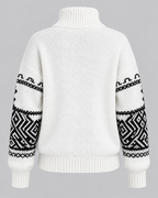 Women's Aztec Geometric Quarter-Zip Sweater – Funnel Collar Knit Pullover