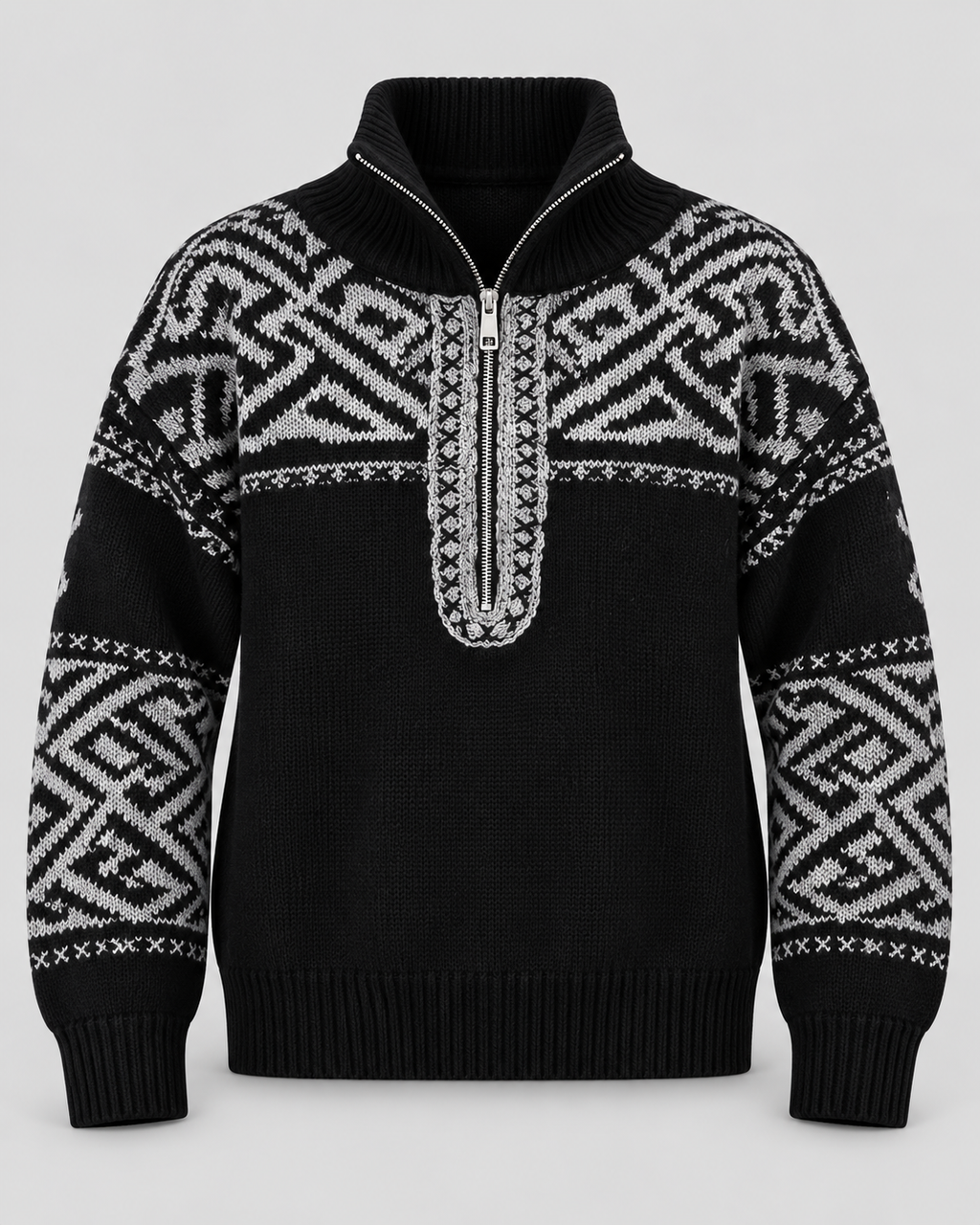 Women's Aztec Geometric Quarter-Zip Sweater – Funnel Collar Knit Pullover