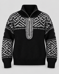 Women's Aztec Geometric Quarter-Zip Sweater – Funnel Collar Knit Pullover