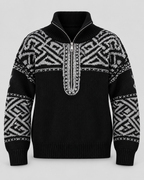 Women's Aztec Geometric Quarter-Zip Sweater – Funnel Collar Knit Pullover