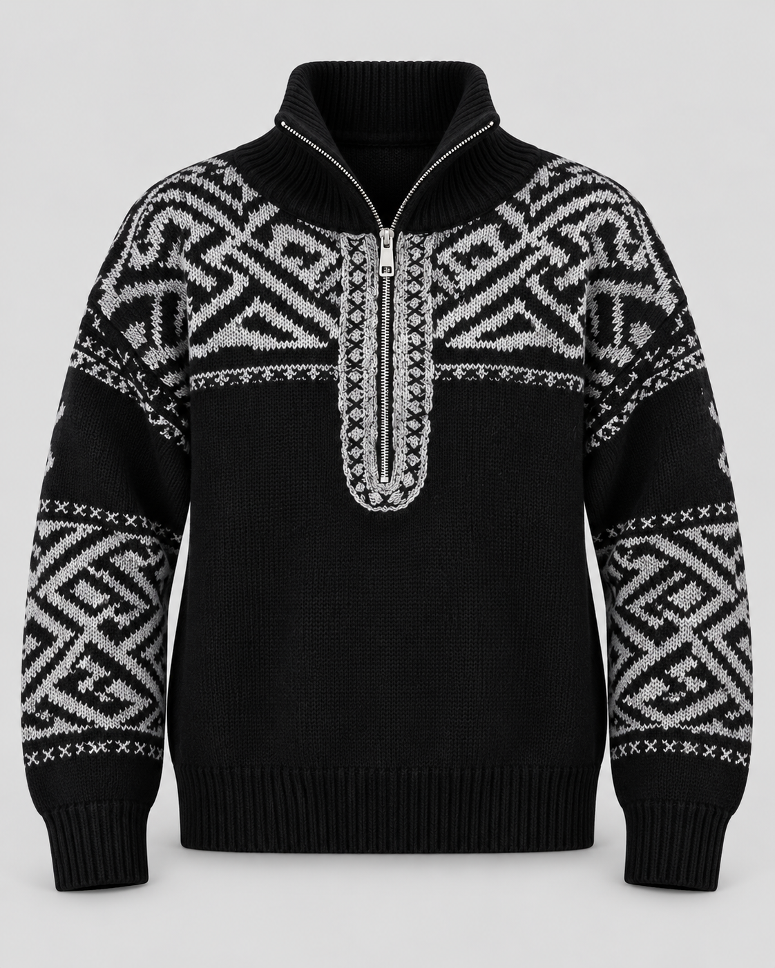 Women's Aztec Geometric Quarter-Zip Sweater – Funnel Collar Knit Pullover