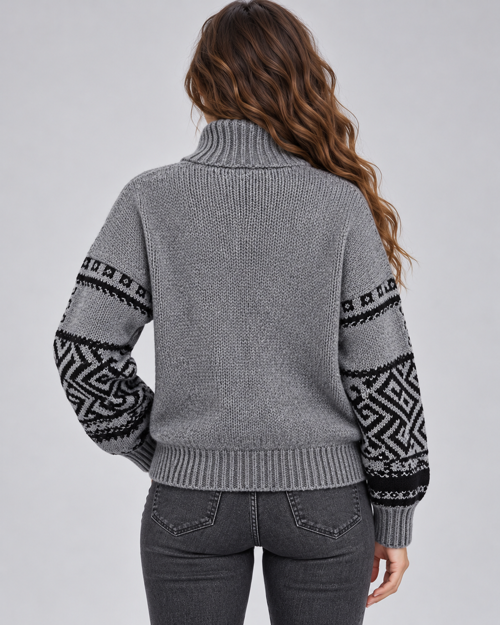 Women's Aztec Geometric Quarter-Zip Sweater – Funnel Collar Knit Pullover