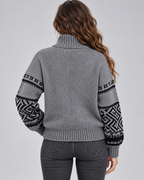 Women's Aztec Geometric Quarter-Zip Sweater – Funnel Collar Knit Pullover