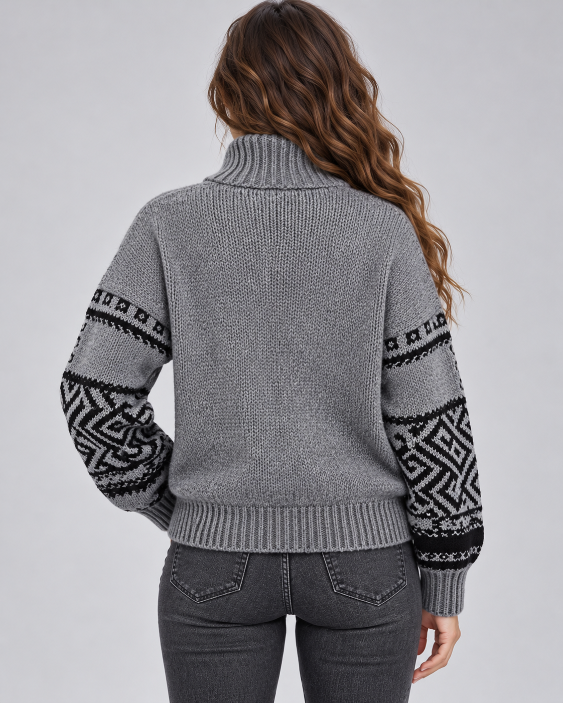 Women's Aztec Geometric Quarter-Zip Sweater – Funnel Collar Knit Pullover