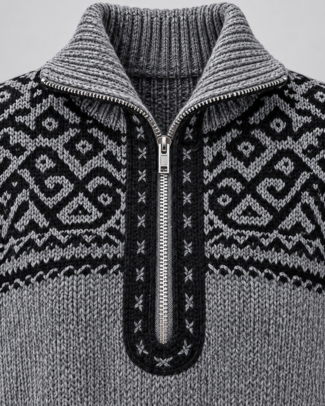 Women's Aztec Geometric Quarter-Zip Sweater – Funnel Collar Knit Pullover
