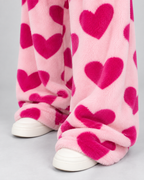 Women's Heart Print Fleece Lounge Pants – Wide Leg Drawstring Waist Sweatpants