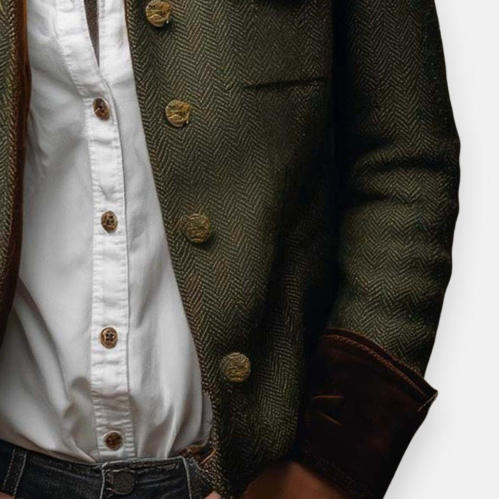 Women's Herringbone Velvet-Trim Utility Jacket - Military Cropped Button-Front Outwear