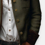 Women's Herringbone Velvet-Trim Utility Jacket - Military Cropped Button-Front Outwear