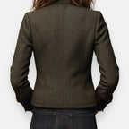 Women's Herringbone Velvet-Trim Utility Jacket - Military Cropped Button-Front Outwear