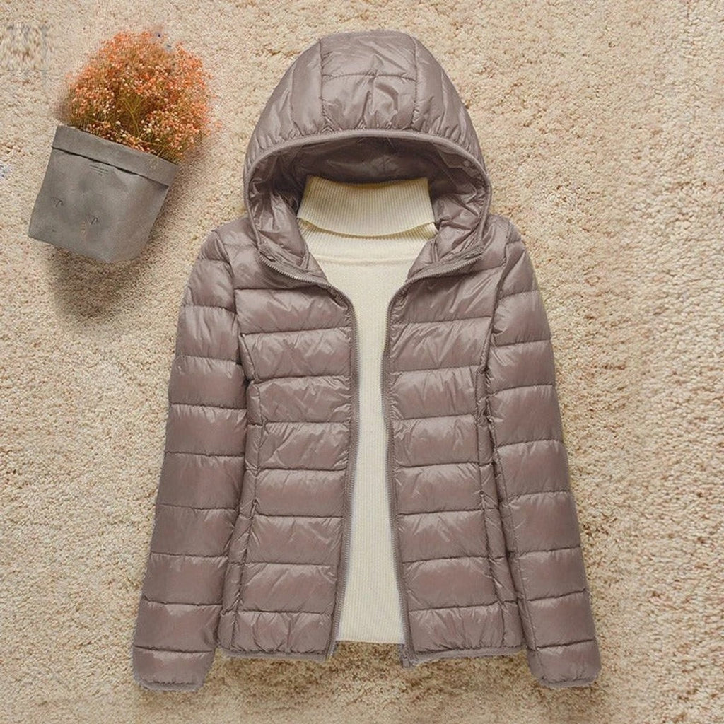 Women's Lightweight Quilted Hooded Packable Down Puffer Jacket - Cropped Winter Coat