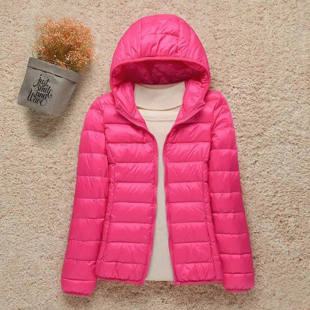 Women's Lightweight Quilted Hooded Packable Down Puffer Jacket - Cropped Winter Coat