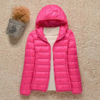 Women's Lightweight Quilted Hooded Packable Down Puffer Jacket - Cropped Winter Coat