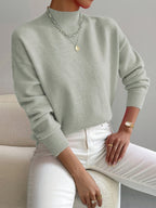 Women's Mock Neck Relaxed Sweater – Soft Everyday Knit with Ribbed Cuffs