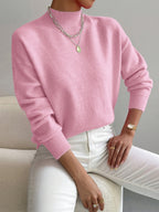 Women's Mock Neck Relaxed Sweater – Soft Everyday Knit with Ribbed Cuffs