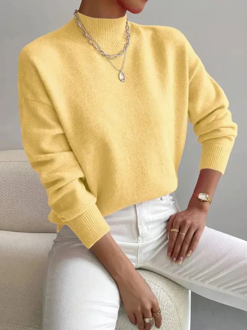 Women's Mock Neck Relaxed Sweater – Soft Everyday Knit with Ribbed Cuffs