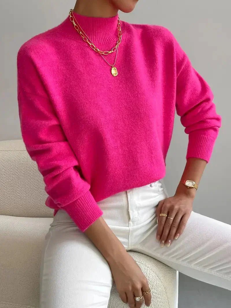 Women's Mock Neck Relaxed Sweater – Soft Everyday Knit with Ribbed Cuffs