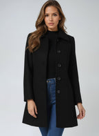 Women's Tailored Midi Overcoat – Single-Breasted Lapel Collar Winter Coat